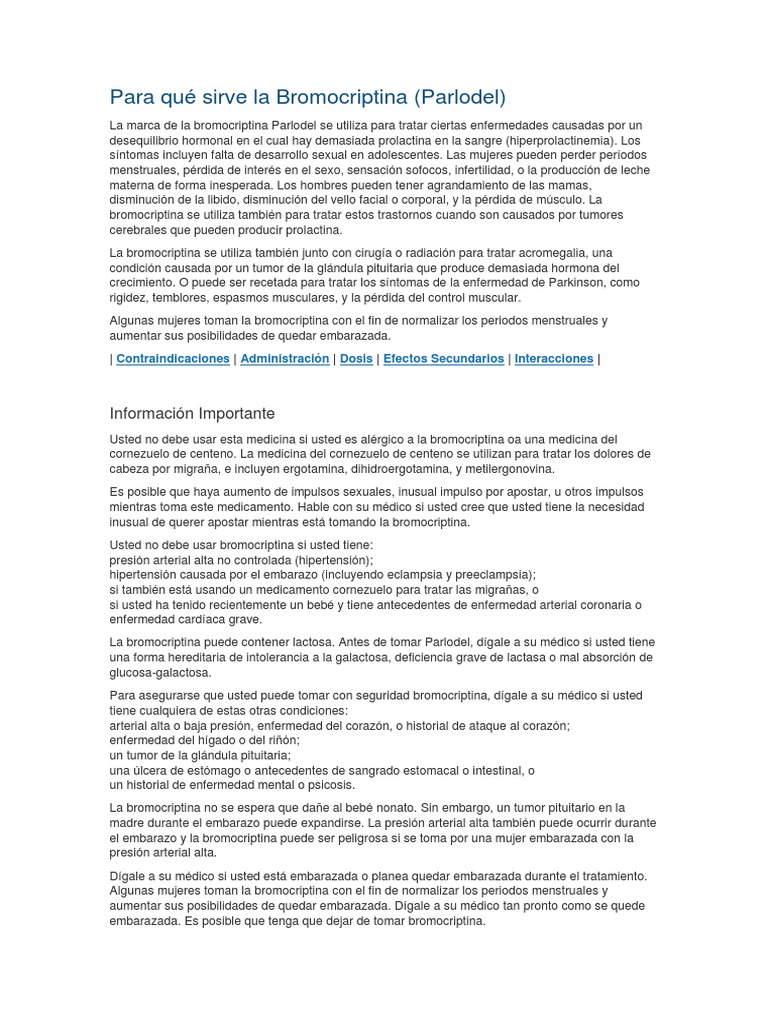 Para Qué Sirve La Bromocriptina | PDF | El embarazo | Hipertensión