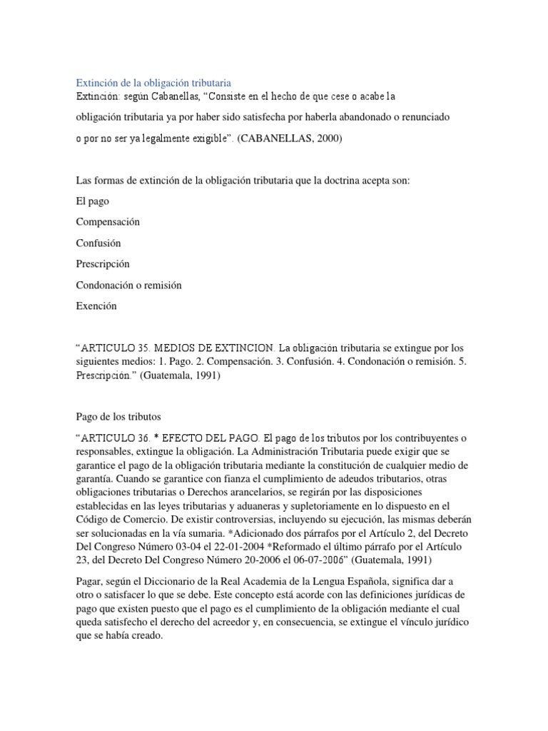Formas de Extinción de Obligaciones Tributarias | PDF | Estatuto de ...