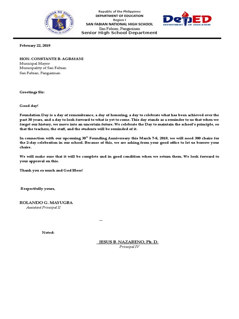 Letter Requesting Chairs PDF