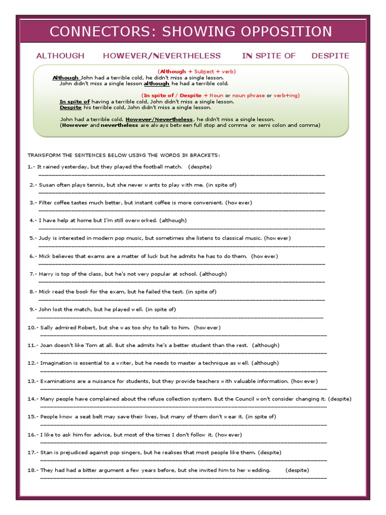 Linking Words for Contrast Exercises | PDF | Linguistics | Language ...
