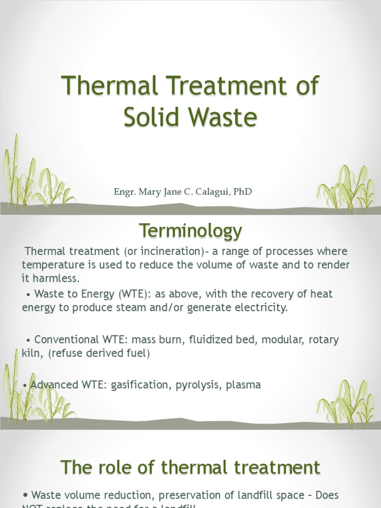 Thermal Treatment of Solid Waste PDF PDF Incineration Combustion