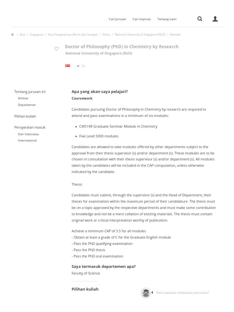 Program Doctor of Philosophy (PHD) in Chemistry by Research Faculty of ...