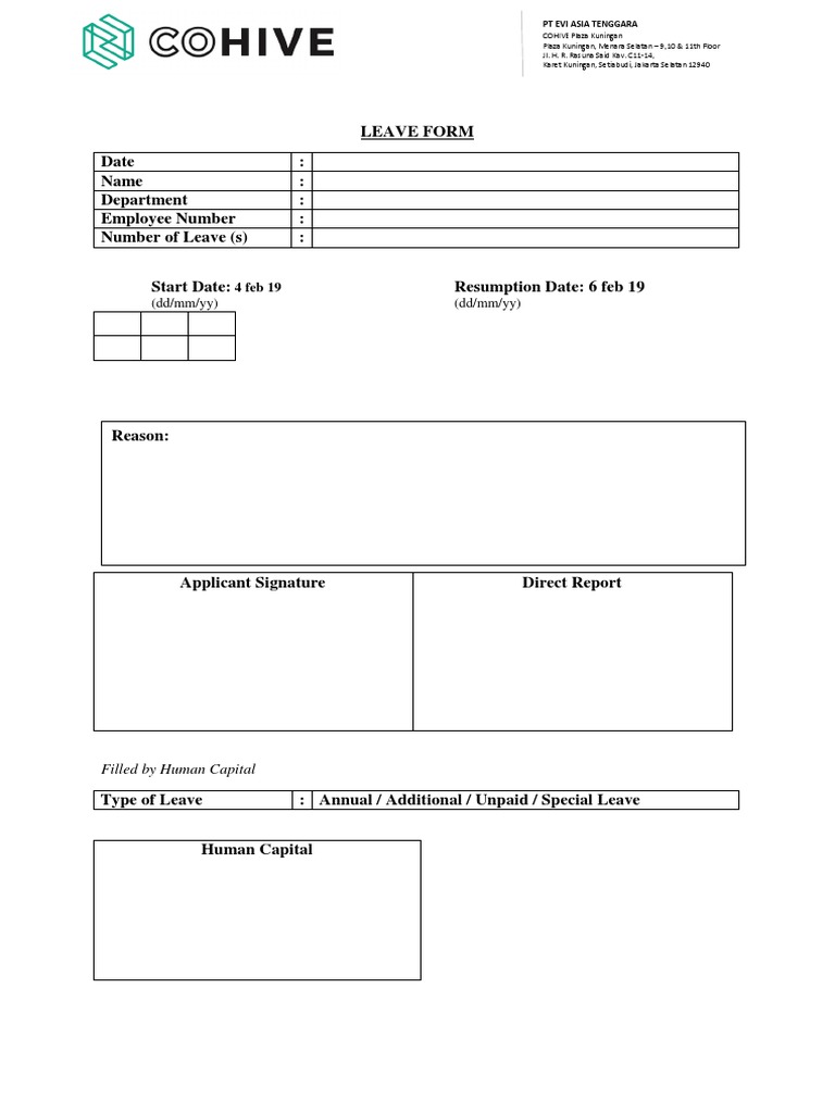 Leave Request Form for PT EVI Asia Tenggara | PDF