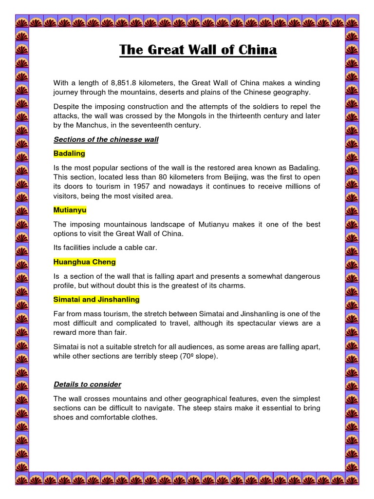 Exploring China's Great Wall Sections | PDF