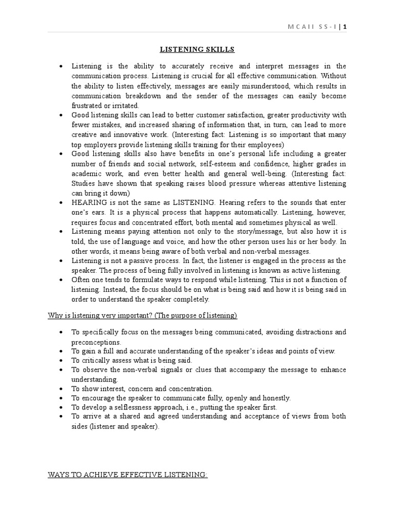 Listening Skills Mcaii | PDF | Semiotics | Communication