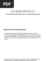 R.A 9292 Article Vi: Penal Provision and Assistance of Law Enforcement Agencies