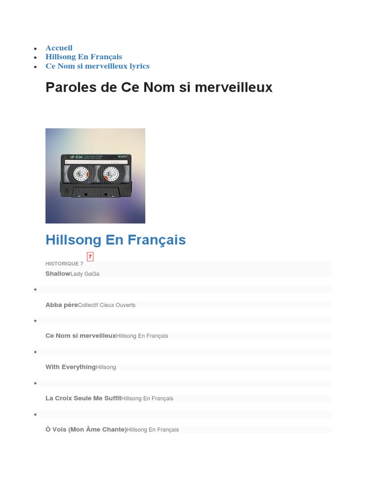 Hillsong En Francais Paroles De Ce Nom Si Merveilleux Jesus Doctrines Et Croyances Religieuses