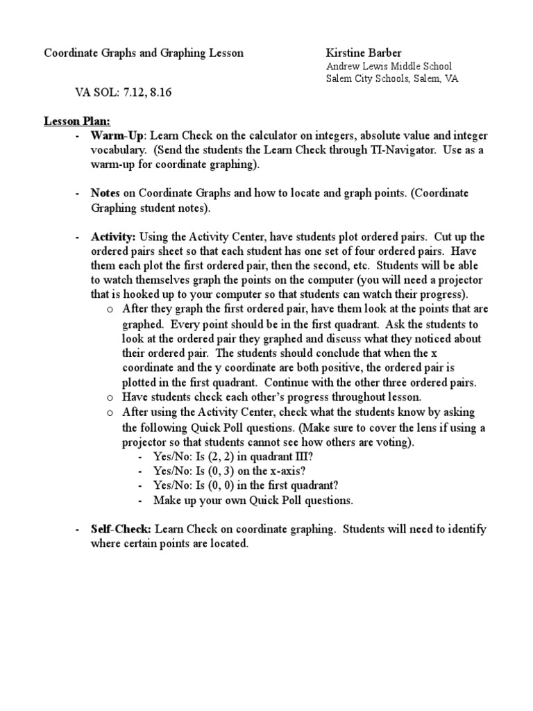 Lesson Plan Andrew Lewis Middle School Salem City Schools, Salem, VA
