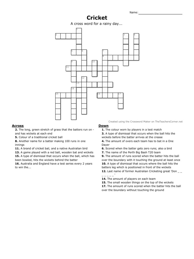Crossword PDF Cricket Forms Of Cricket