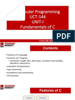 Computer Programming UCT-144 Unit-I Fundamentals of C: University Institute of Engineering