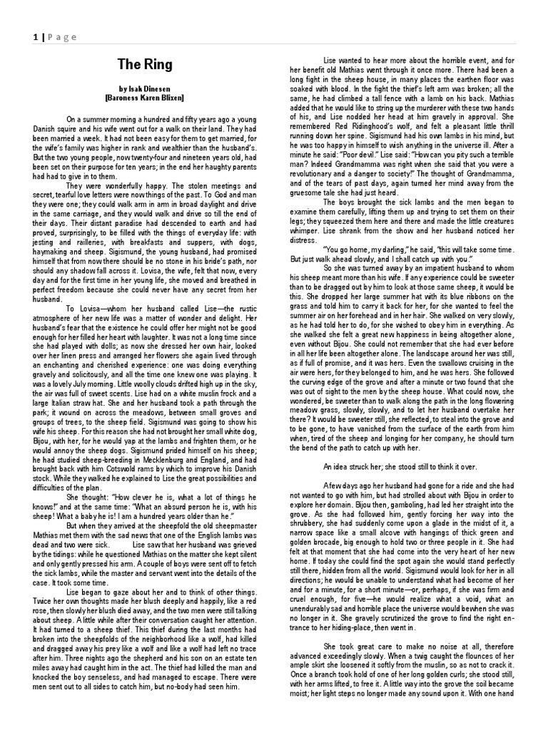 The Ring Isak Dinesen Download Free PDF Nature