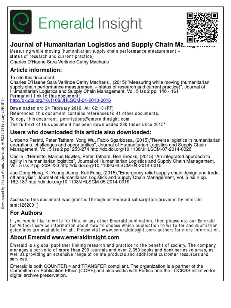 Journal of Humanitarian Logistics and Supply Chain Management | PDF ...
