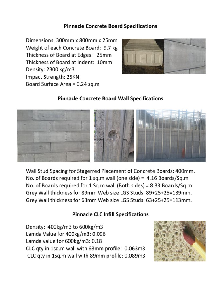 Pinnacle Concrete Board Specs and Usage | PDF | Economic Sectors | Building