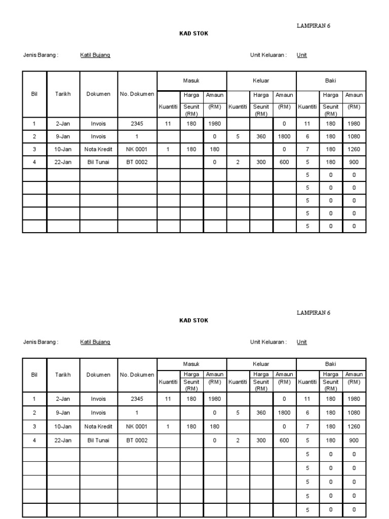 Contoh Format Buku Stok Barang