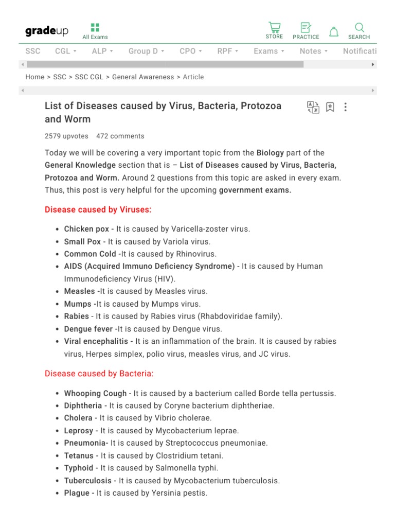 Diseases by Virus, Bacteria, Protozoa | PDF | Parasitism | Virus