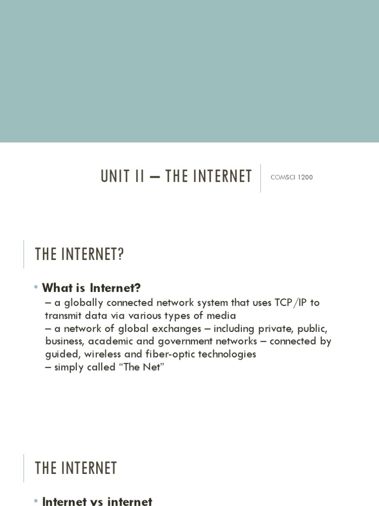 Unit II The Internet | PDF | Internet | Computer Network