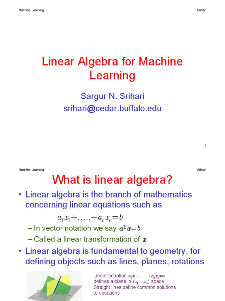Linear Algebra For Machine Learning: Sargur N. Srihari Srihari@cedar ...