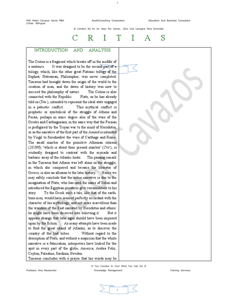 Critias Bilingual | PDF | Atlantis | Plato