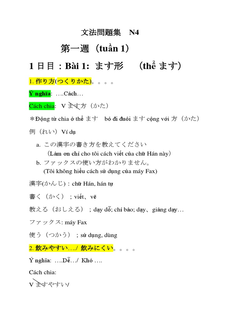 Tom Lược Phần Ngữ Phap N4 Tham Khảo Pdf