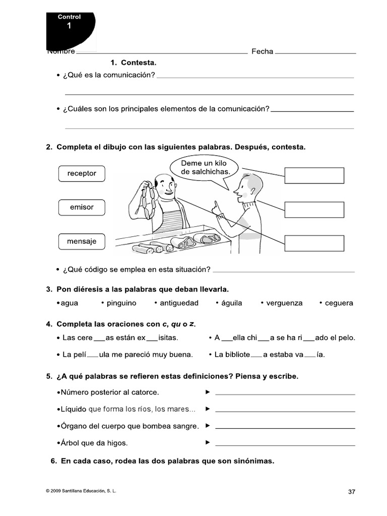 Exámenes de Lengua 5 Primaria Santillana | PDF