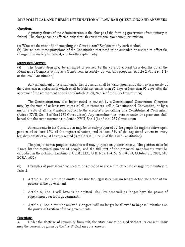 2017 Political and Public International Law Bar Questions and Answers