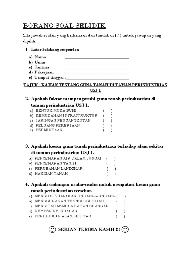 Contoh Soalan Soal Selidik Tesis - Recipes Site h