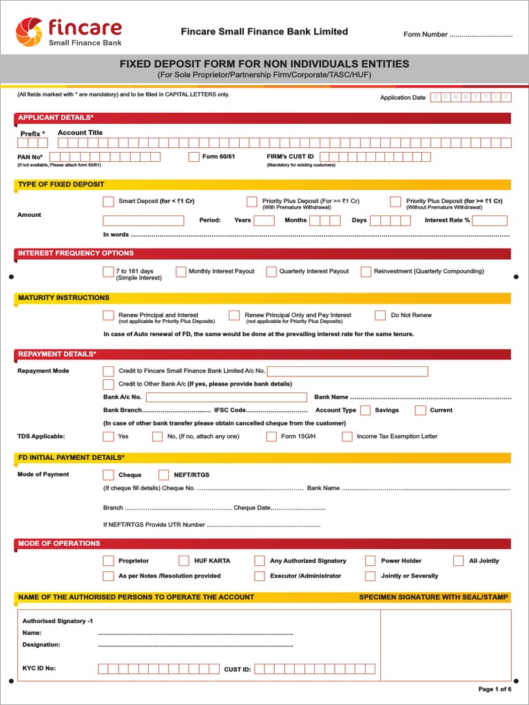 Fixed Deposit Form for Non-Individual Entities | PDF | Interest ...