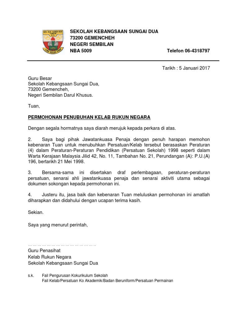 Surat Permohonan Penubuhan Persatuan Pdf