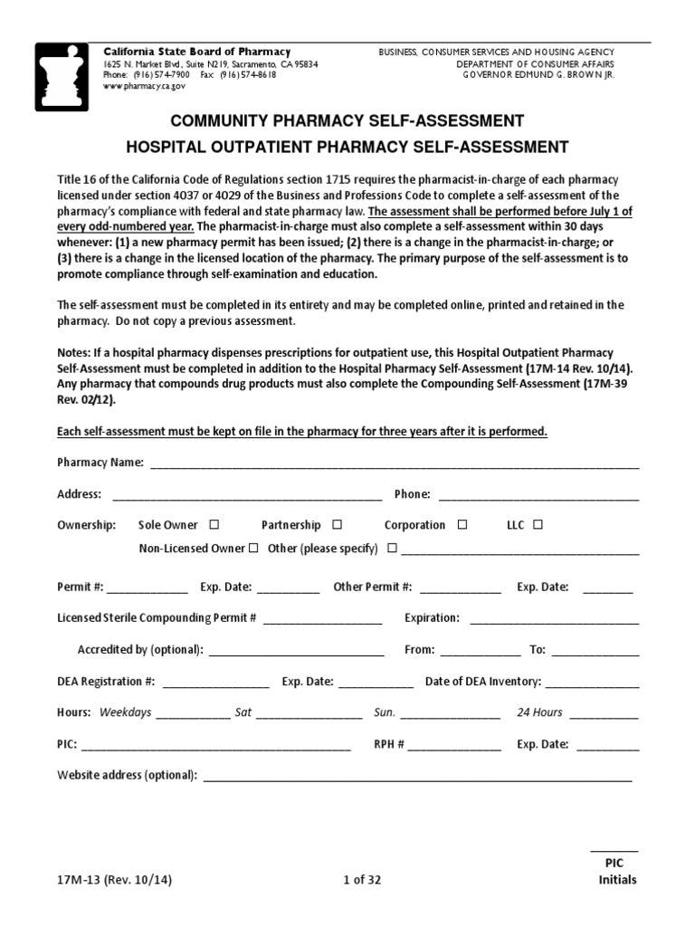 California Pharmacy Self-Assessment Guide | PDF | Medical Prescription ...