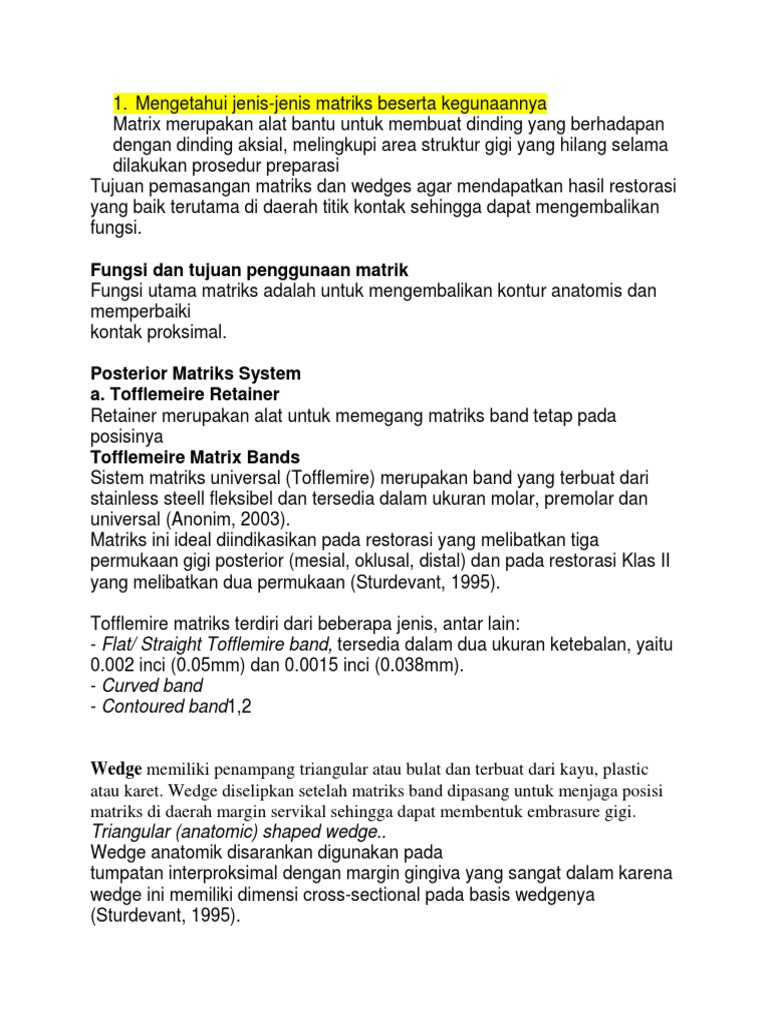 Jenis dan Fungsi Matriks Gigi | PDF