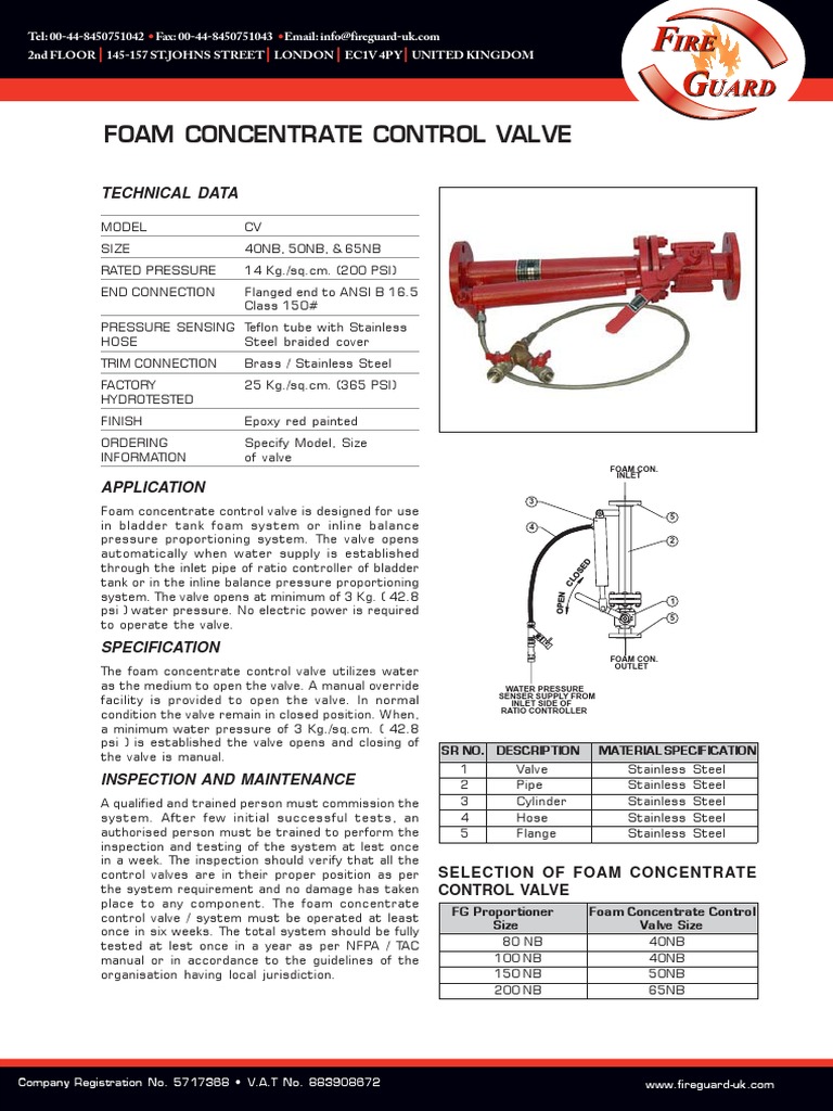 Foam Concentrate Control Valve Guide | PDF | Fire Sprinkler System | Valve