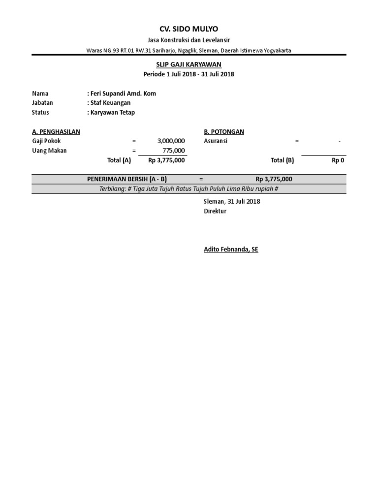 Contoh Slip Gaji Karyawan Format Ms Excel