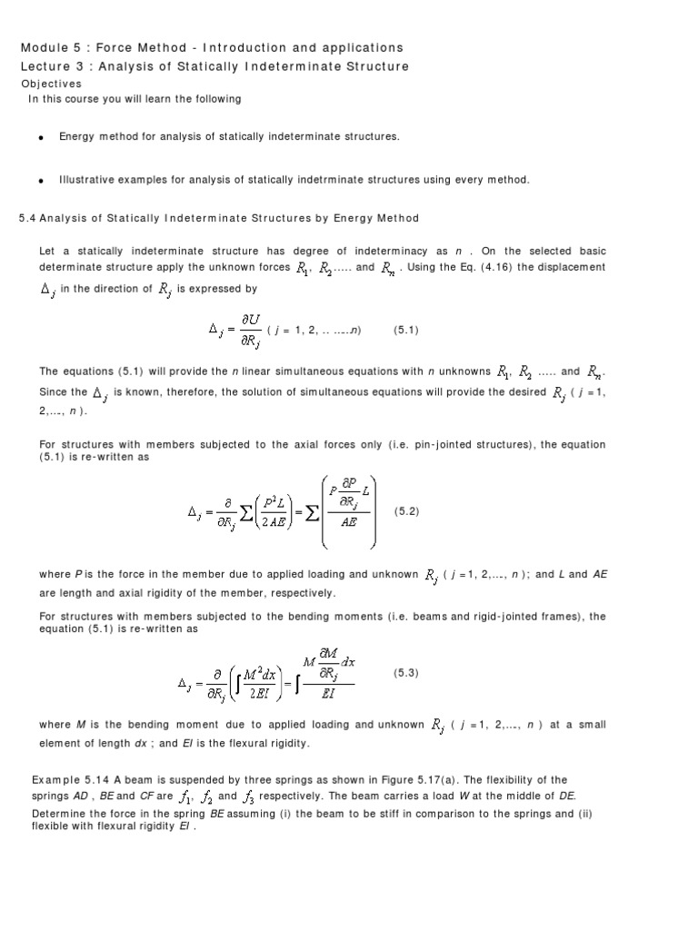 Module 5: Force Method - Introduction and Applications Lecture 3 ...
