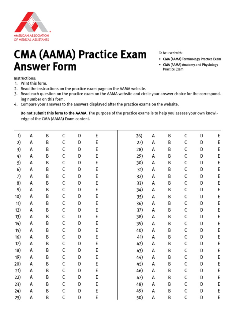 CMA AAMA Practice Exam Answer Sheet | PDF | Learning