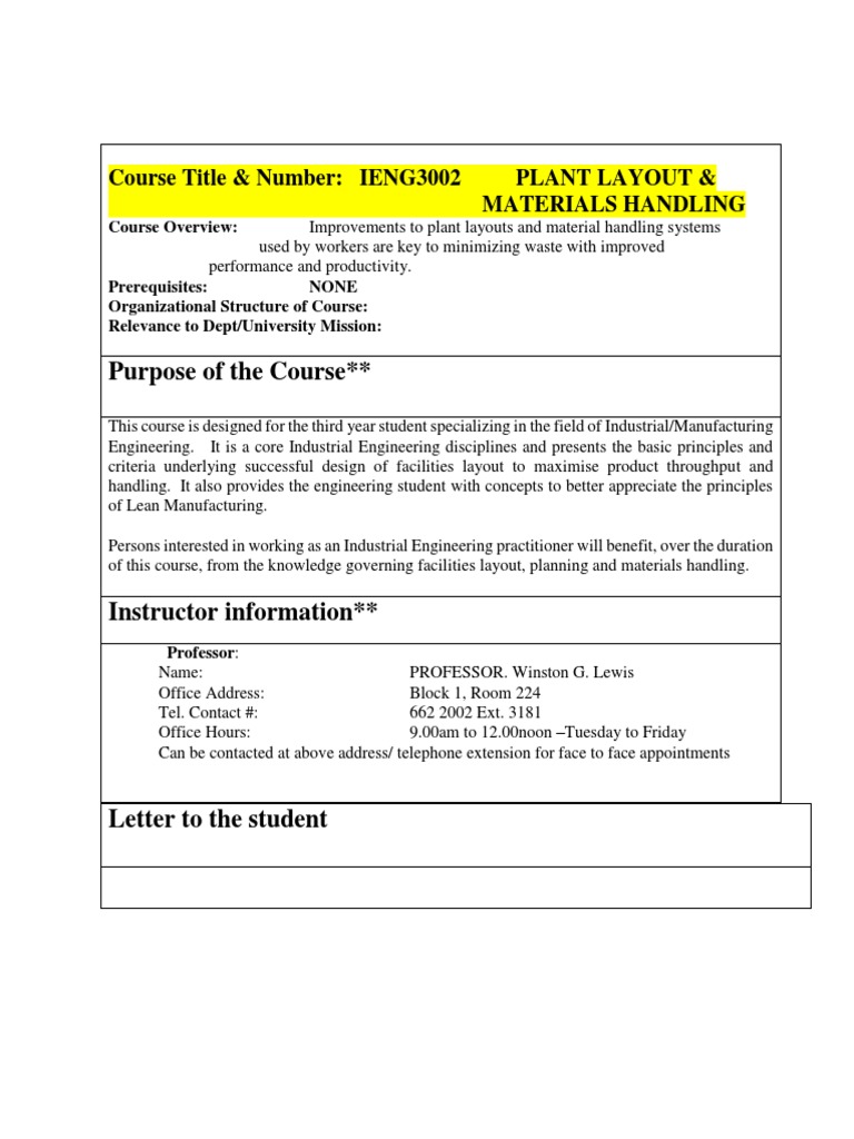 RCO-IENG3002 Plant Layout Materials Handling | PDF | Warehouse | System
