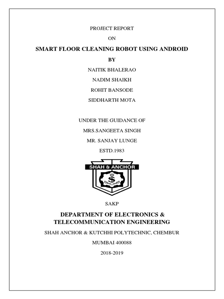 Smart Floor Cleaning Robot Using Android Project Report ON PDF