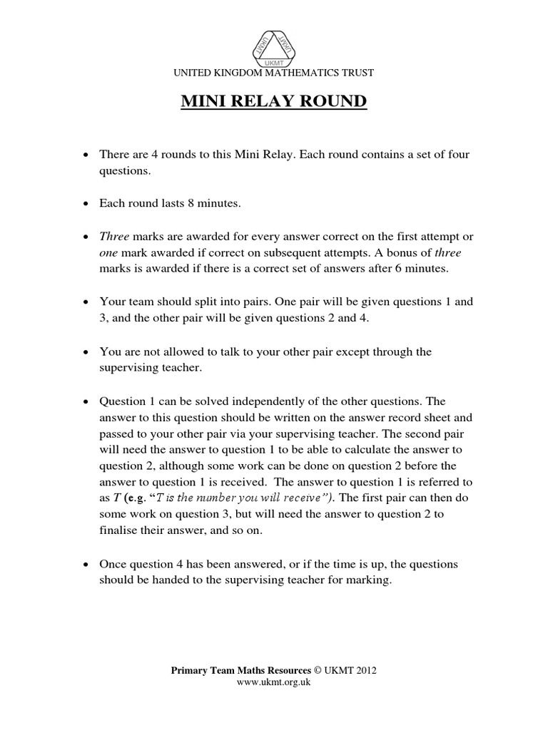 Math Relay PDF Elementary Geometry Teaching Mathematics