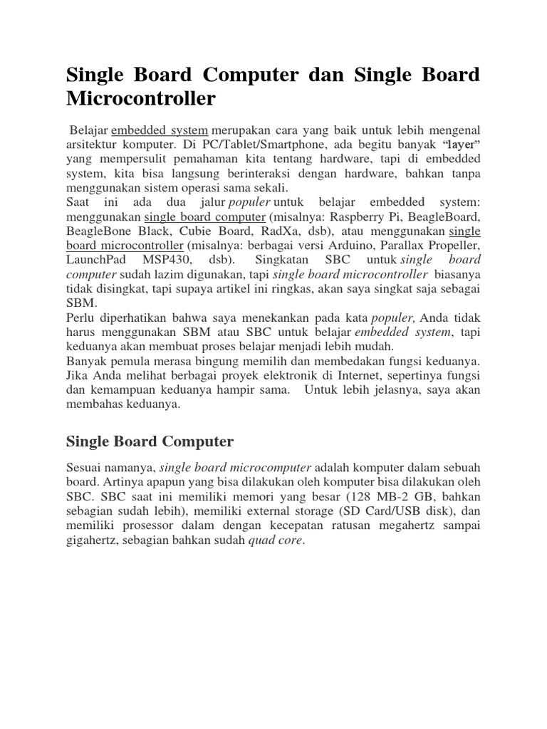Perbandingan Single Board Computer dan Controller | PDF