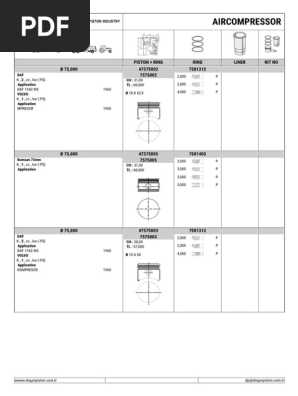Air Compressor Piston Kits Overview | PDF | Vehicle Parts