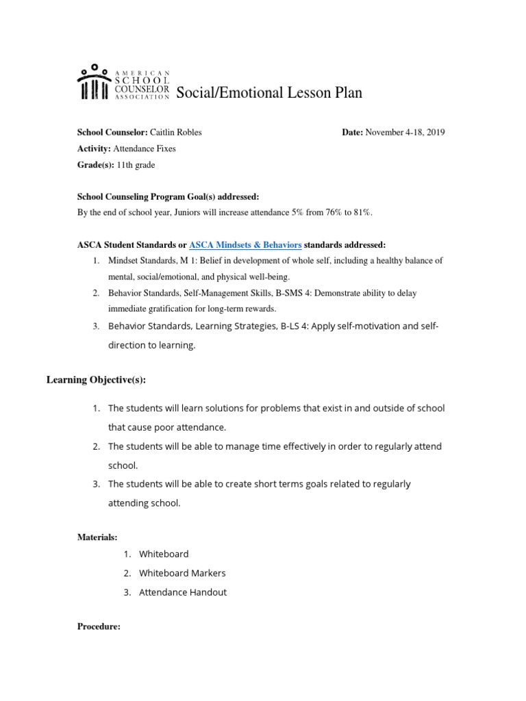 Examples Of Asca Lesson Plans