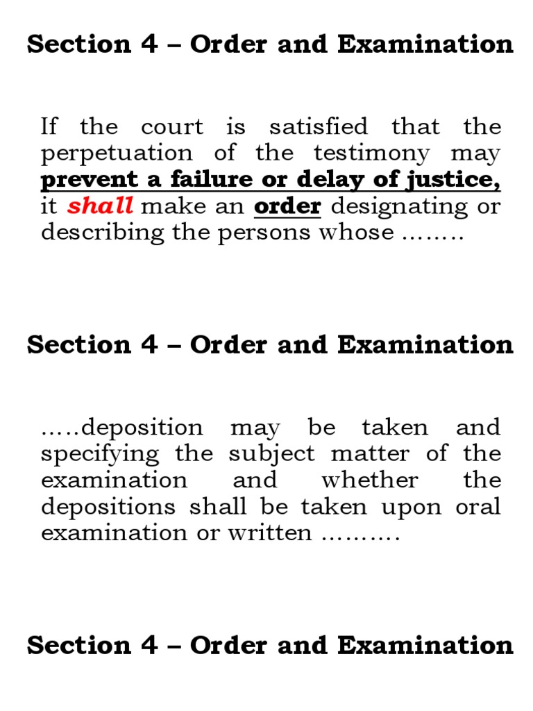 Court Order for Testimony Deposition | PDF