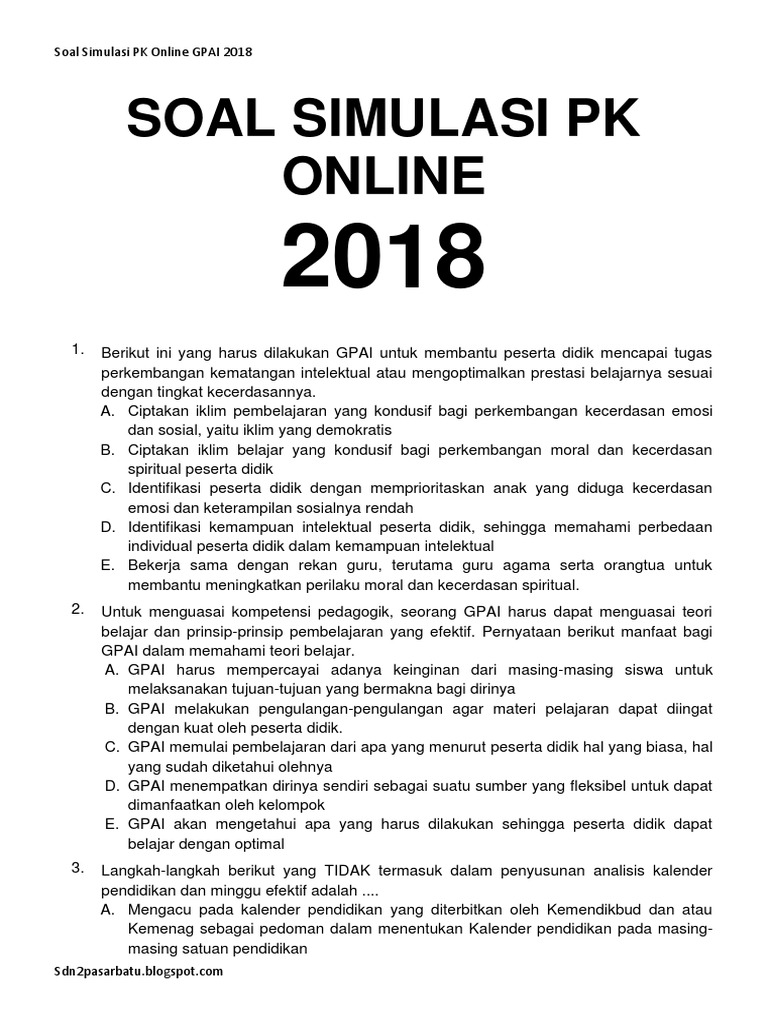 Soal Pk Online Guru Pai 2018 Guru Galeri
