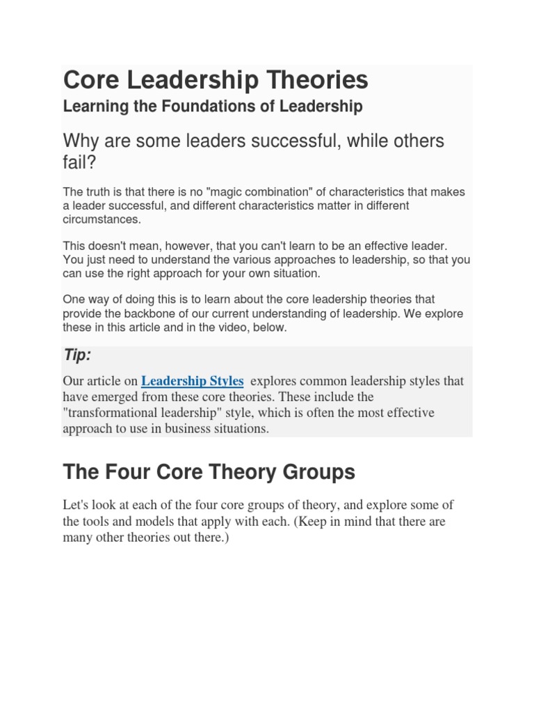 Core Leadership Theories Explained | PDF | Power (Social And Political ...