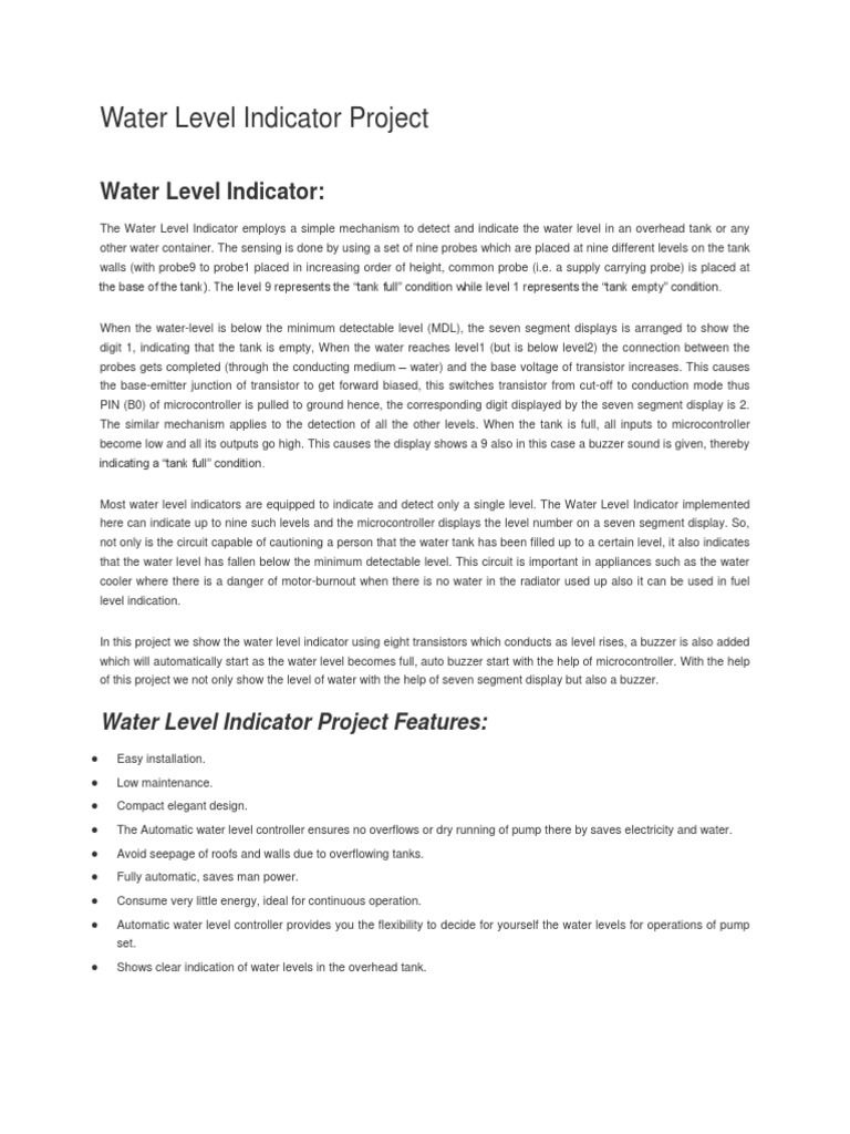 Water Level Indicator Project PDF PDF Transistor Amplifier