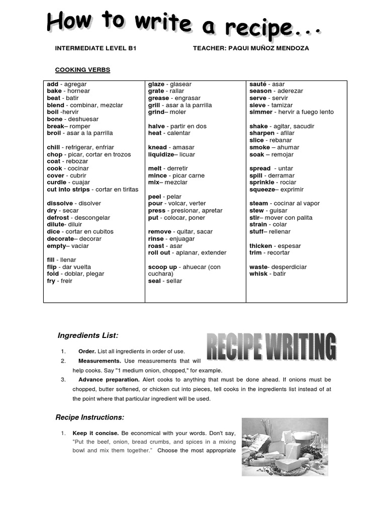 Recipe Writing Guidelines in English | PDF | Teaspoon | Tablespoon