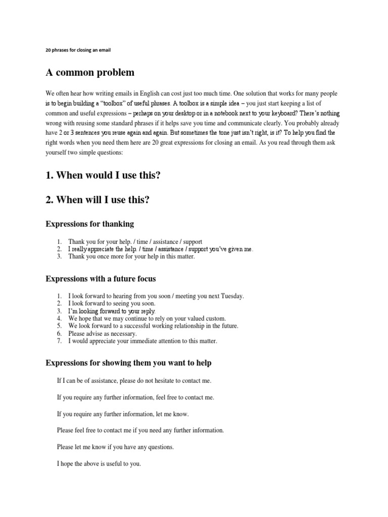 20 Phrases For Closing An Email Docx