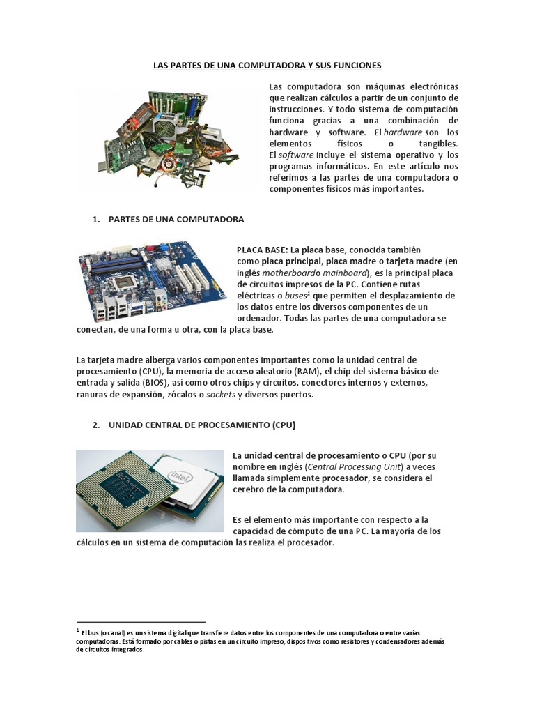 Partes y funciones de una computadora | PDF | Periférico ...