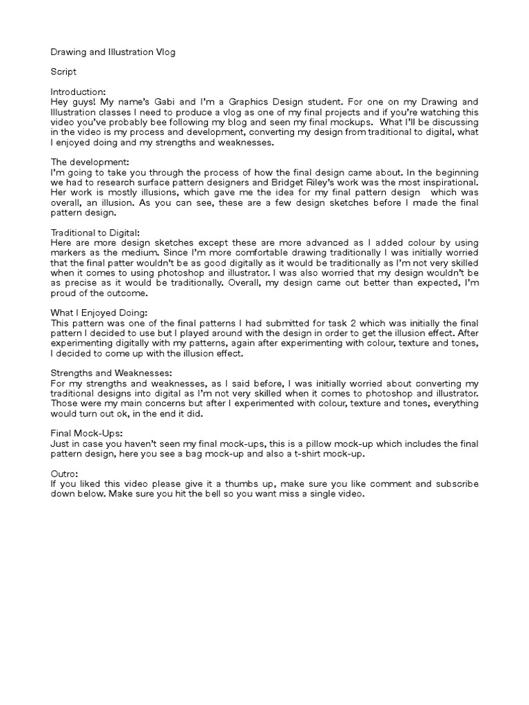 Vlog Script for Drawing Process | PDF | Art