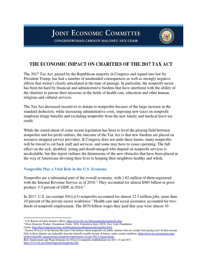 Economic Effects of 2017 Tax Act on Charities | PDF | Nonprofit ...