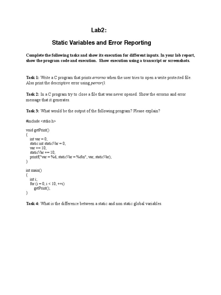 Static Variables and Error Handling in C | PDF | Computers